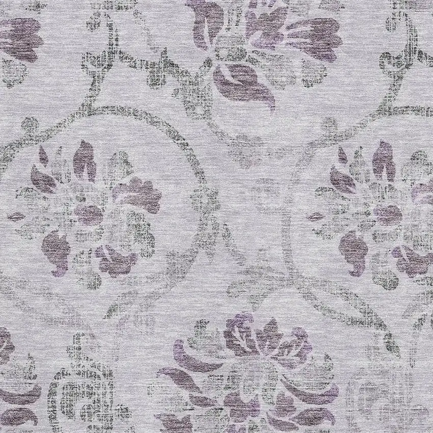 Lavender Gray And Silver Floral Washable Area Rug With UV Protection Photo 3