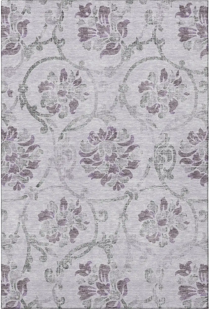Lavender Gray And Silver Floral Washable Area Rug With UV Protection Photo 4