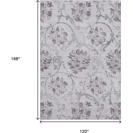 Lavender Gray And Silver Floral Washable Area Rug With UV Protection Photo 3