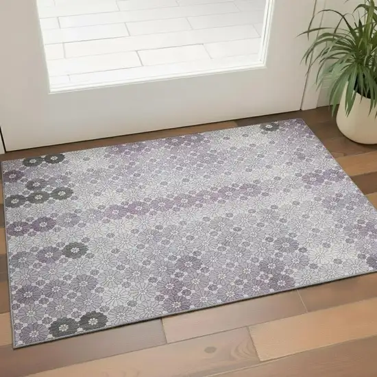 Lavender Gray And Silver Geometric Washable Area Rug With UV Protection Photo 2