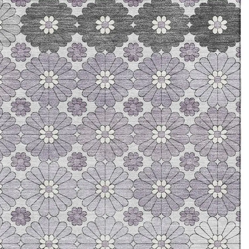 Lavender Gray And Silver Geometric Washable Area Rug With UV Protection Photo 4