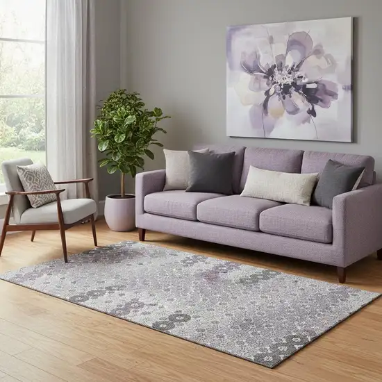 Lavender Gray And Silver Geometric Washable Area Rug With UV Protection Photo 2