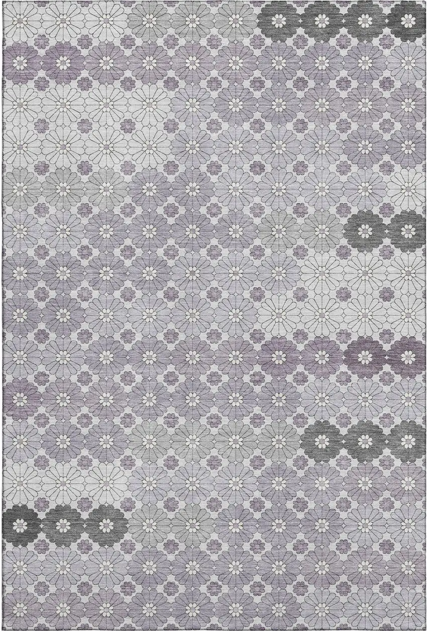 Lavender Gray And Silver Geometric Washable Area Rug With UV Protection Photo 1