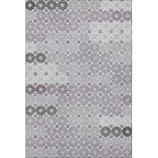 Lavender Gray And Silver Geometric Washable Area Rug With UV Protection Photo 3