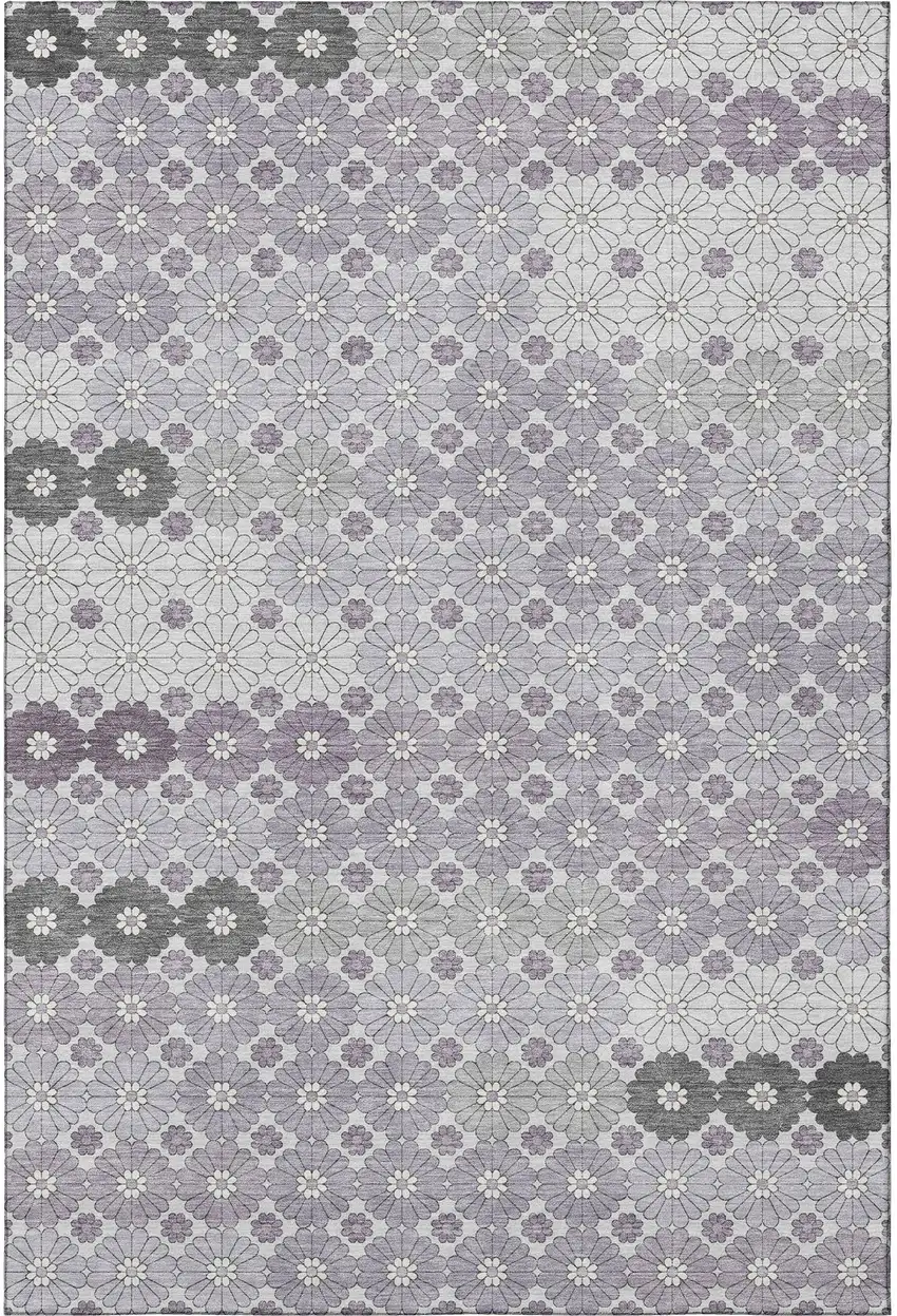 Lavender Gray And Silver Geometric Washable Area Rug With UV Protection Photo 3