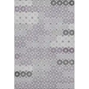 Photo of Lavender Gray And Silver Geometric Washable Area Rug With UV Protection