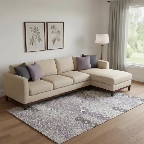 Lavender Gray And Silver Geometric Washable Area Rug With UV Protection Photo 2