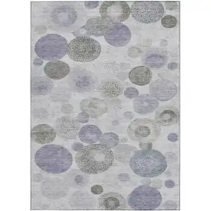 Photo of Lavender Gray And Silver Geometric Washable Indoor Outdoor Area Rug