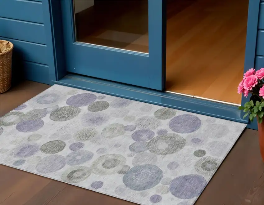 Lavender Gray And Silver Geometric Washable Indoor Outdoor Area Rug Photo 2