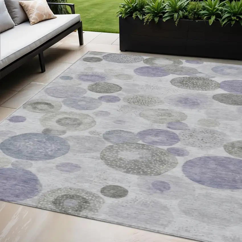 Lavender Gray And Silver Geometric Washable Indoor Outdoor Area Rug Photo 2