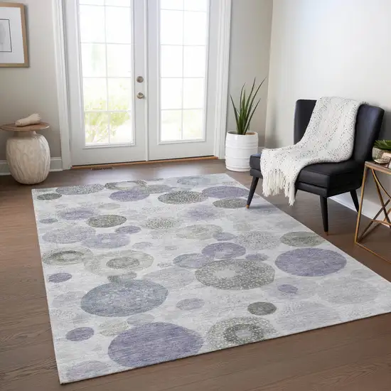 Lavender Gray And Silver Geometric Washable Indoor Outdoor Area Rug Photo 6