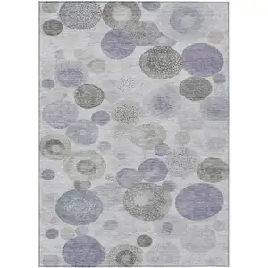 Photo of Lavender Gray And Silver Geometric Washable Indoor Outdoor Area Rug