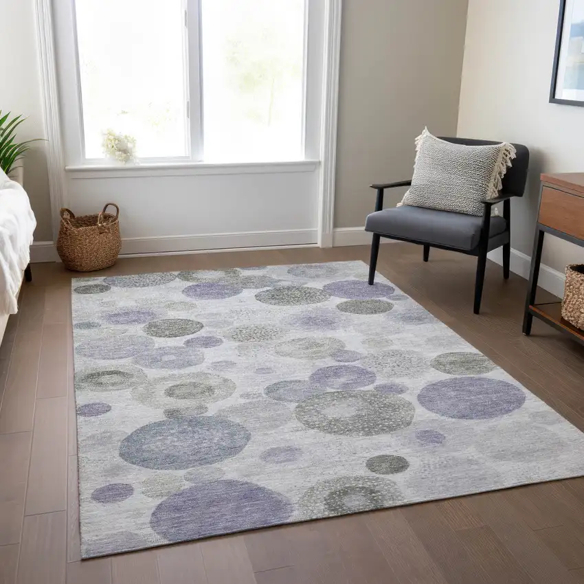Lavender Gray And Silver Geometric Washable Indoor Outdoor Area Rug Photo 6