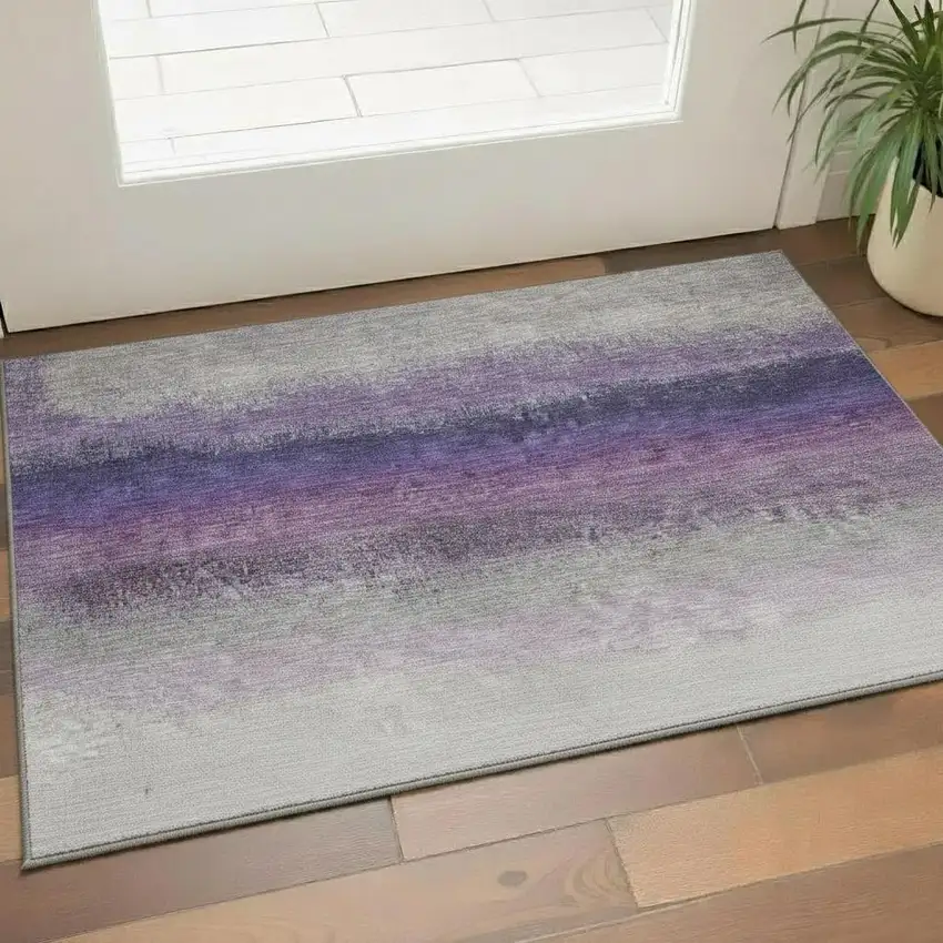 Lavender Gray And Silver Ombre Washable Area Rug With UV Protection Photo 2