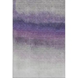 Photo of Lavender Gray And Silver Ombre Washable Area Rug With UV Protection