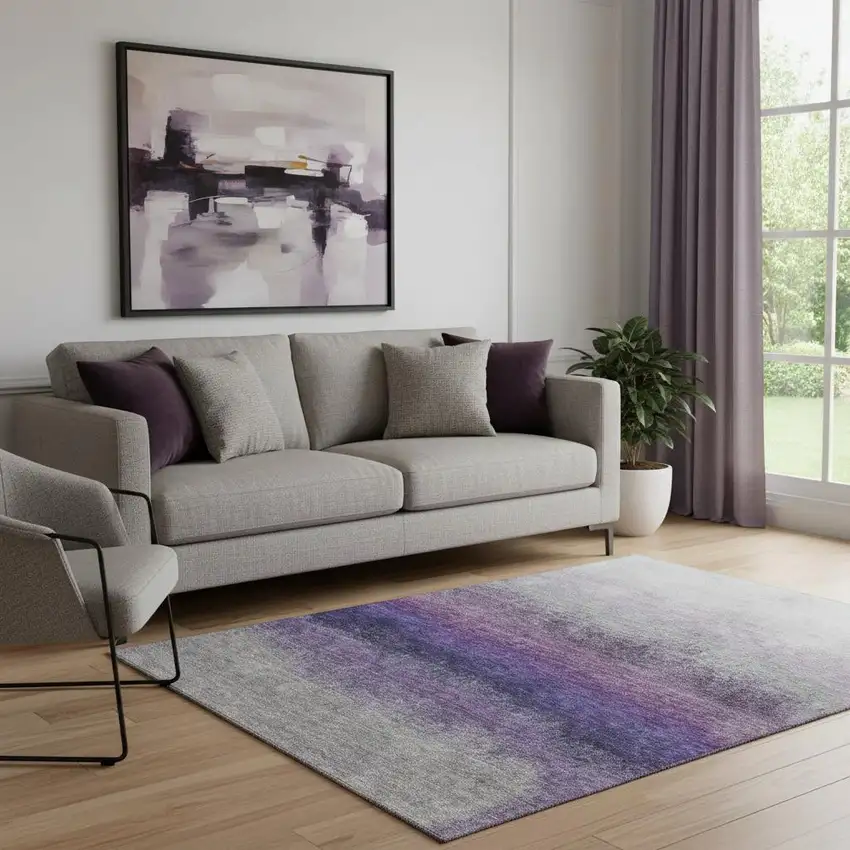 Lavender Gray And Silver Ombre Washable Area Rug With UV Protection Photo 2