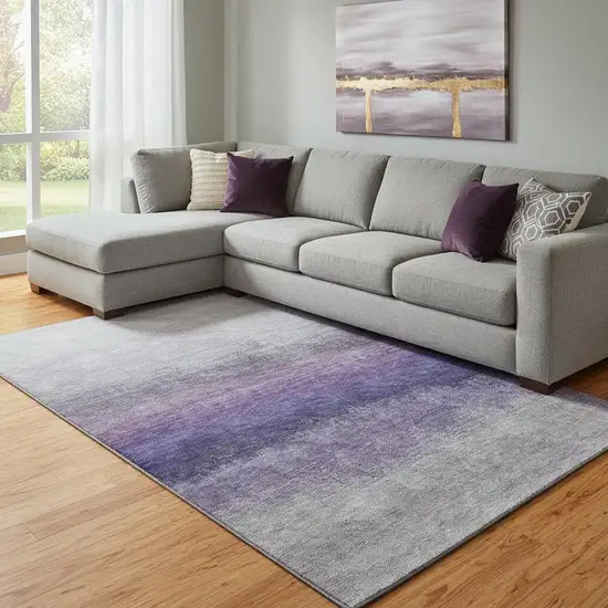 Lavender Gray And Silver Ombre Washable Area Rug With UV Protection Photo 2