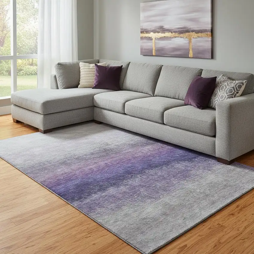 Lavender Gray And Silver Ombre Washable Area Rug With UV Protection Photo 2