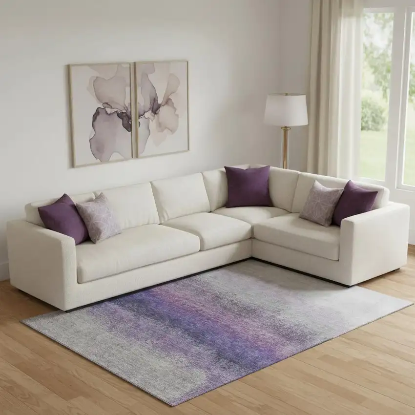 Lavender Gray And Silver Ombre Washable Area Rug With UV Protection Photo 2