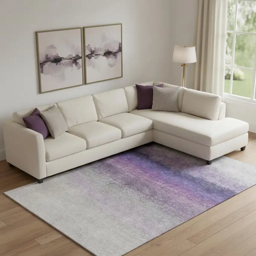 Lavender Gray And Silver Ombre Washable Area Rug With UV Protection Photo 2