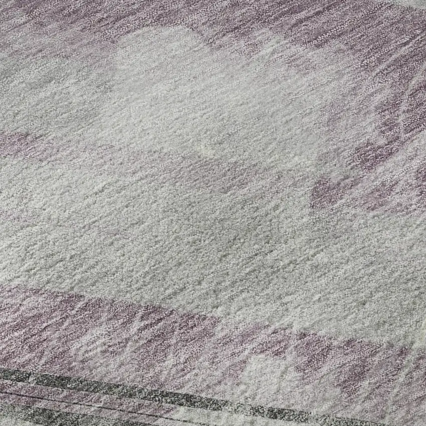 Lavender Gray And Silver Striped Washable Area Rug With UV Protection Photo 1