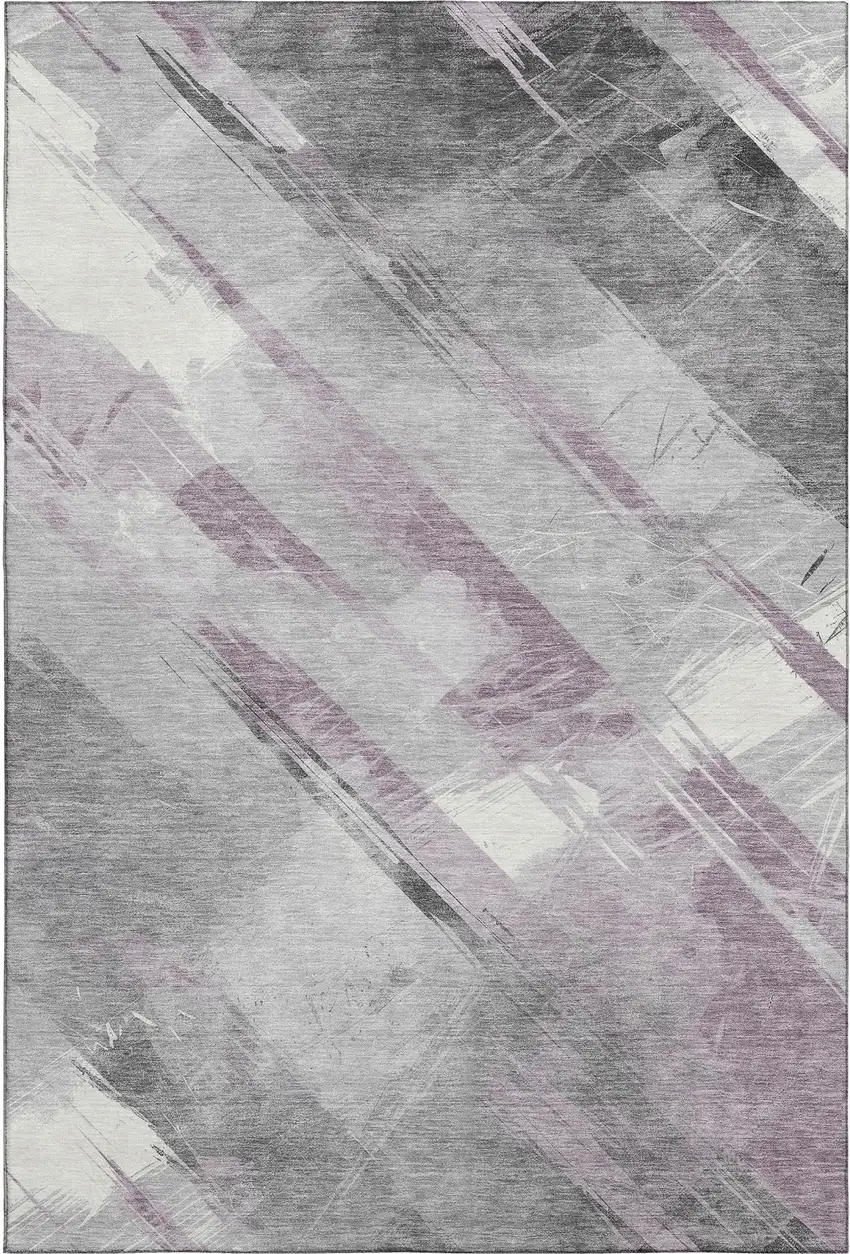 Lavender Gray And Silver Striped Washable Area Rug With UV Protection Photo 5