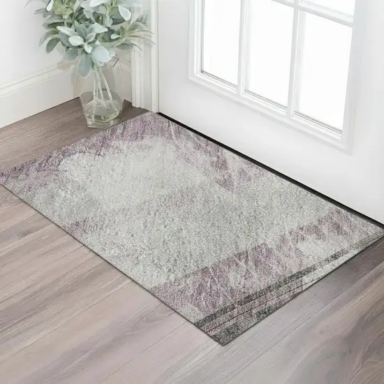 Lavender Gray And Silver Striped Washable Area Rug With UV Protection Photo 2