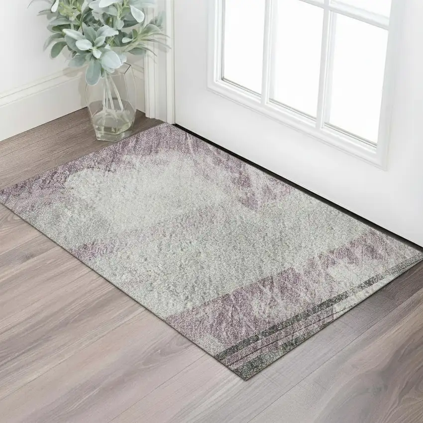 Lavender Gray And Silver Striped Washable Area Rug With UV Protection Photo 2