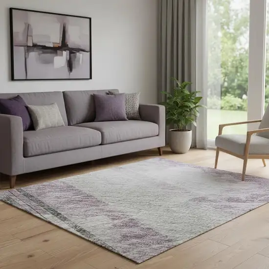 Lavender Gray And Silver Striped Washable Area Rug With UV Protection Photo 2