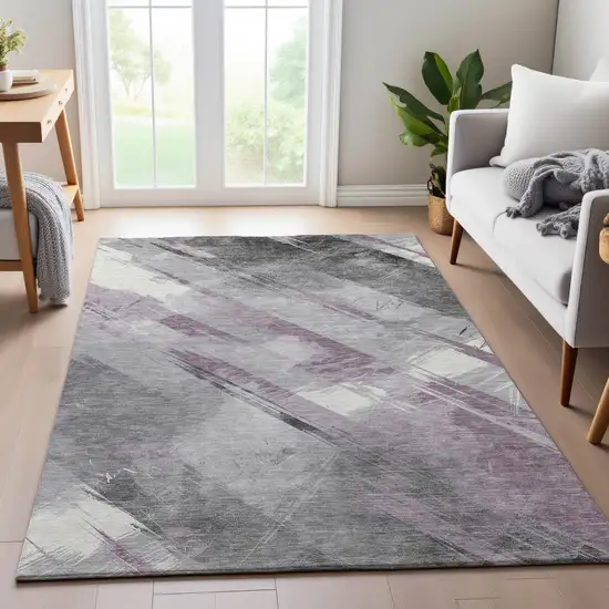 Lavender Gray And Silver Striped Washable Area Rug With UV Protection Photo 4