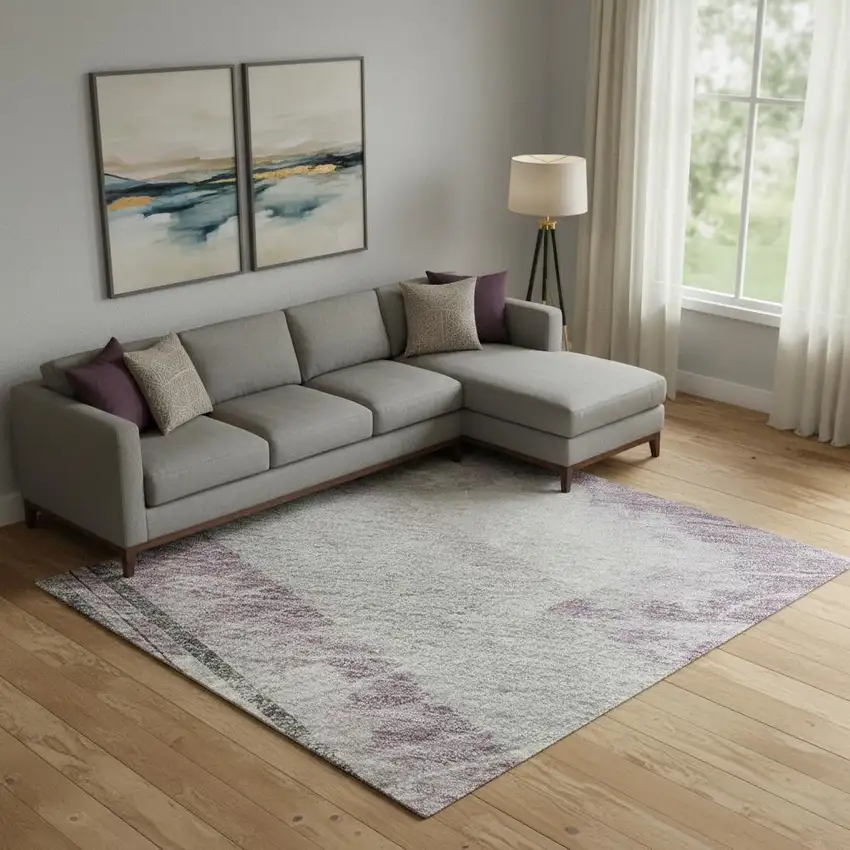 Lavender Gray And Silver Striped Washable Area Rug With UV Protection Photo 2