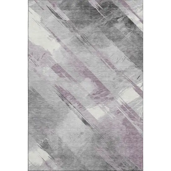 Lavender Gray And Silver Striped Washable Area Rug With UV Protection Photo 4