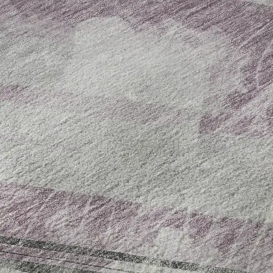 Lavender Gray And Silver Striped Washable Area Rug With UV Protection Photo 1