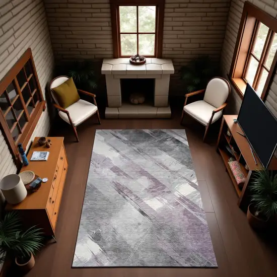 Lavender Gray And Silver Striped Washable Area Rug With UV Protection Photo 2