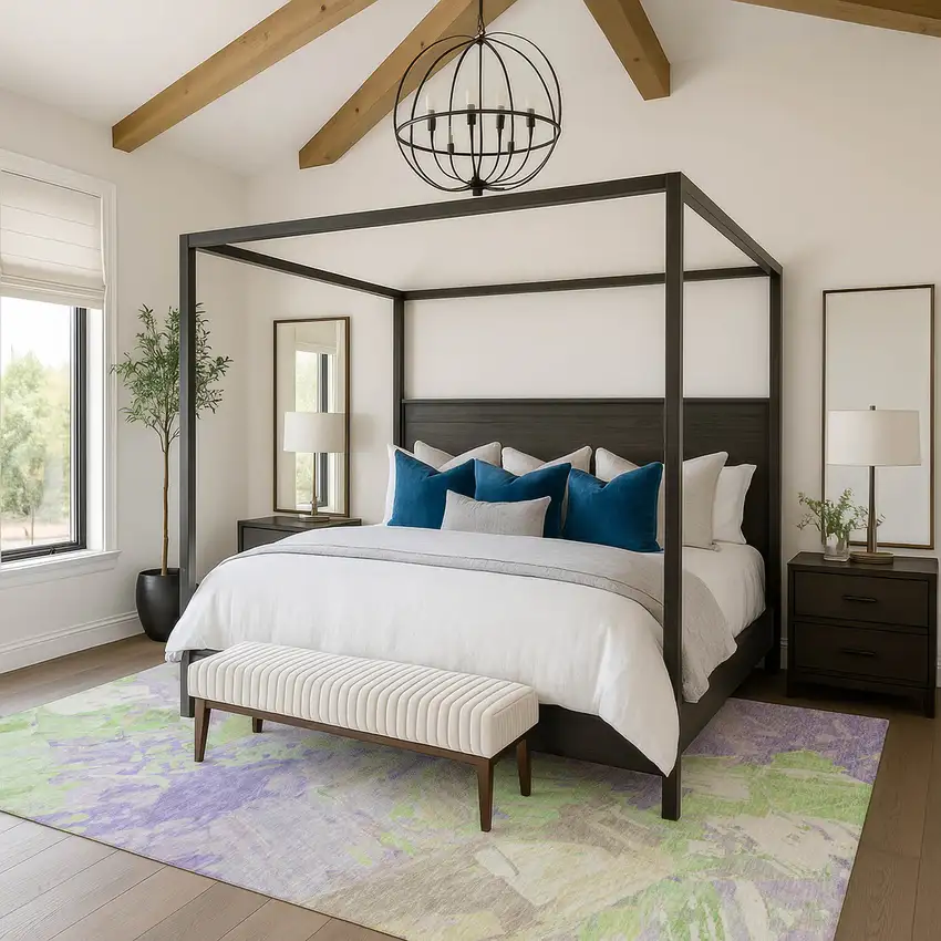 Lavender Green And Beige Abstract Washable Area Rug With UV Protection Photo 4