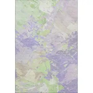Photo of Lavender Green And Beige Abstract Washable Area Rug With UV Protection