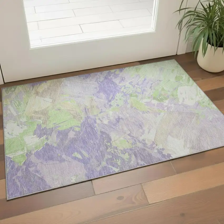 Lavender Green And Beige Abstract Washable Area Rug With UV Protection Photo 2