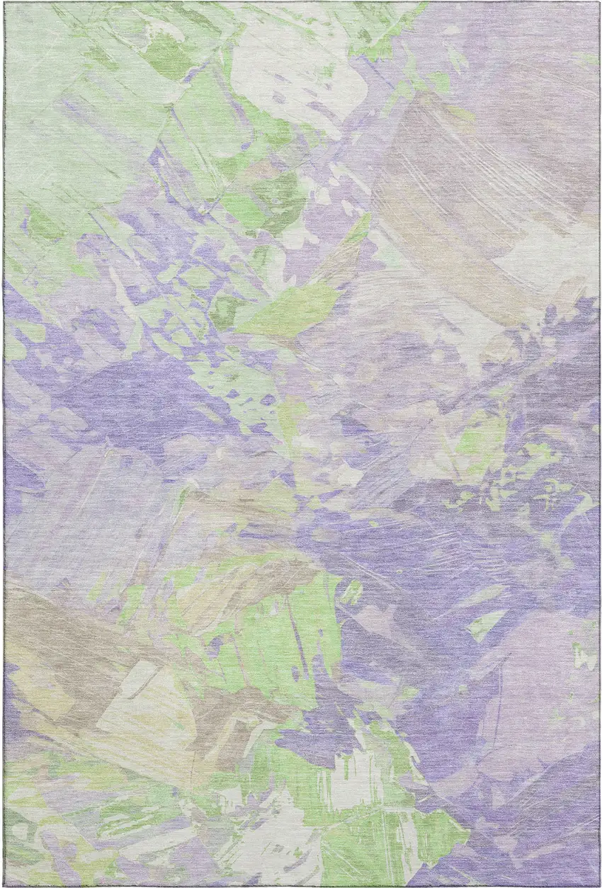 Lavender Green And Beige Abstract Washable Area Rug With UV Protection Photo 1