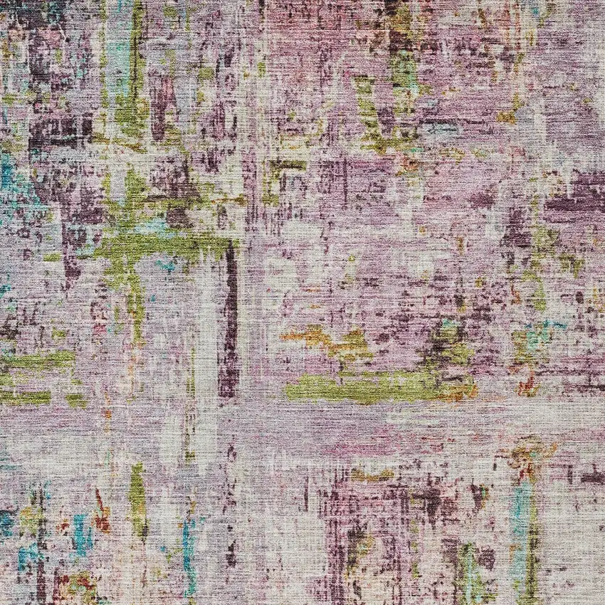 Lavender Green And Blue Abstract Washable Indoor Outdoor Area Rug Photo 7