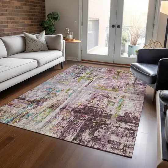 Lavender Green And Blue Abstract Washable Indoor Outdoor Area Rug Photo 9