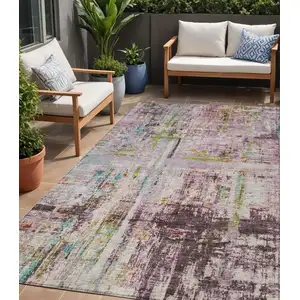 Photo of Lavender Green And Blue Abstract Washable Indoor Outdoor Area Rug