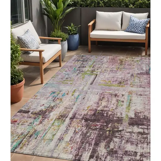 Lavender Green And Blue Abstract Washable Indoor Outdoor Area Rug Photo 1