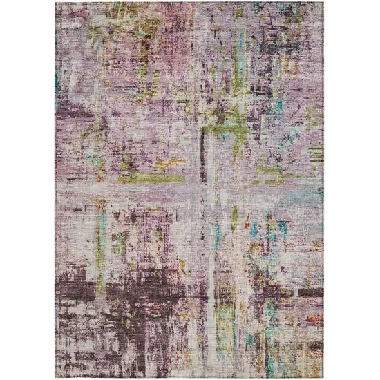 Lavender Green And Blue Abstract Washable Indoor Outdoor Area Rug Photo 7