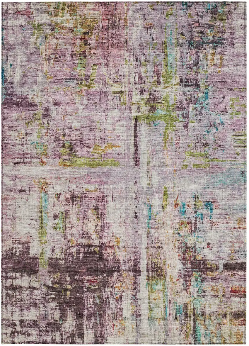 Lavender Green And Blue Abstract Washable Indoor Outdoor Area Rug Photo 7