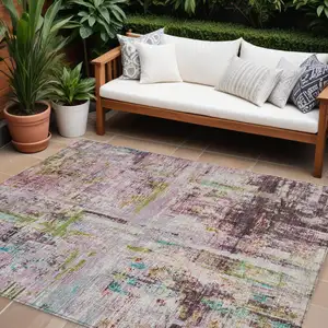 Photo of Lavender Green And Blue Abstract Washable Indoor Outdoor Area Rug
