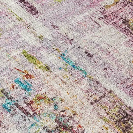 Lavender Green And Blue Abstract Washable Indoor Outdoor Area Rug Photo 6