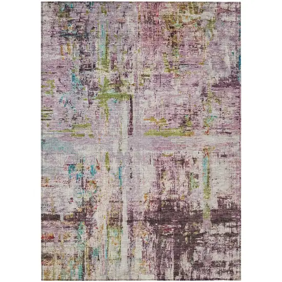 Lavender Green And Blue Abstract Washable Indoor Outdoor Area Rug Photo 2