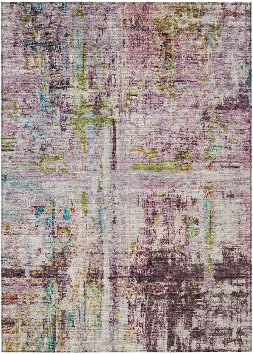 Lavender Green And Blue Abstract Washable Indoor Outdoor Area Rug Photo 2