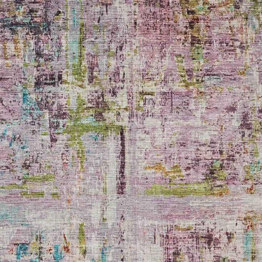 Lavender Green And Blue Abstract Washable Indoor Outdoor Area Rug Photo 7