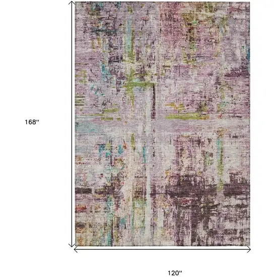 Lavender Green And Blue Abstract Washable Indoor Outdoor Area Rug Photo 3